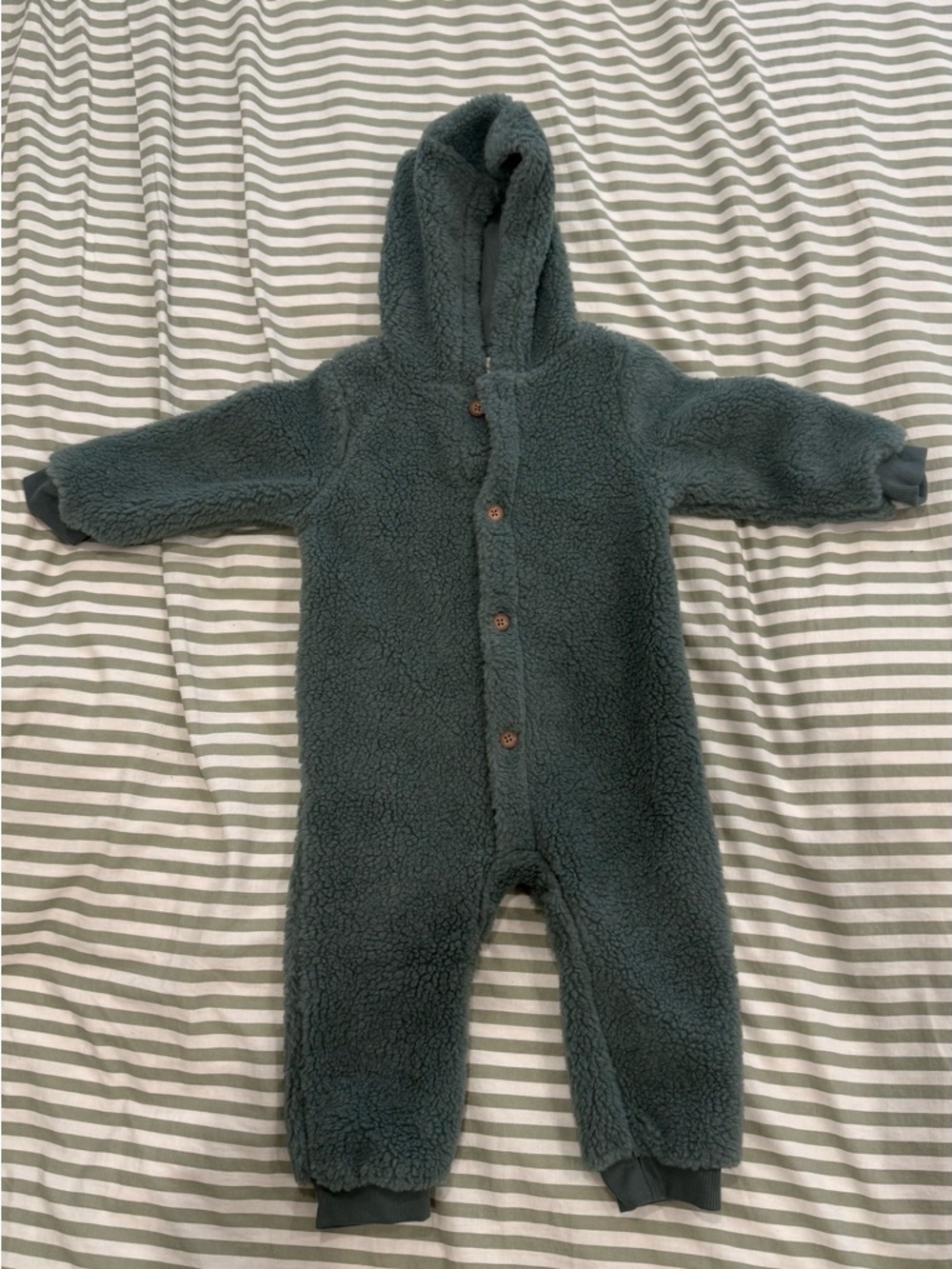 Plush Hooded Baby One-Piece in Deep Teal